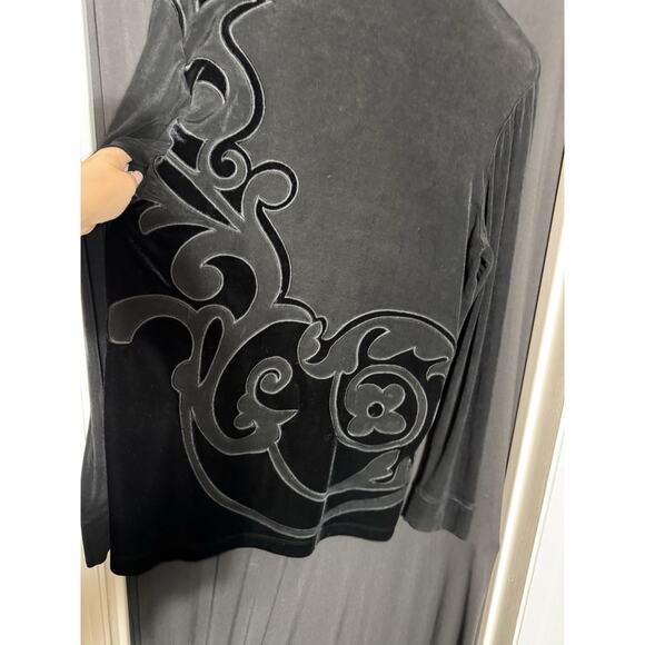 Zenergy Chicos Snap Button Black Velvet Shacket Sheer Damask Whimsigoth 1 Fairy - Picture 4 of 9